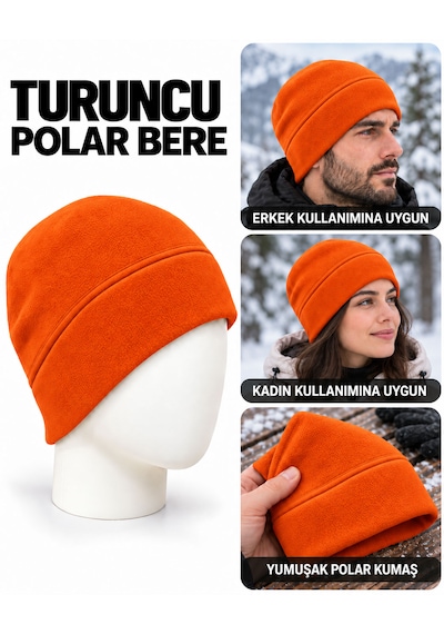 Unisex Polar Bere, Kadın Ve Erkek Uyumlu, Kışlık Yumuşak Polar Bere Turuncu