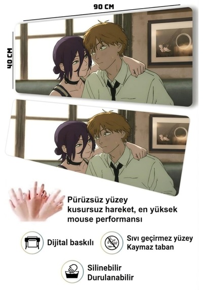 Derdenix Anime Series: Denji & Reze Edition 90x40 Mousepad Çok Renkli