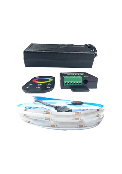 Cob Rgb Şerit Led Set Dokunmatik Kontrollü 360/1m Ledli 5 Metre Plastik Adaptör