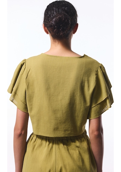 Penti Yağ Yeşili Peek Bağlama Detaylı Crop Top Üst