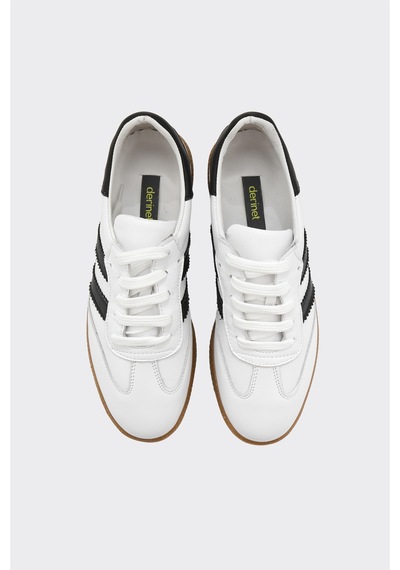 Derinet Comfort Taban Hakiki Deri Kadın Sneaker Beyaz Siyah Beyaz Siyah