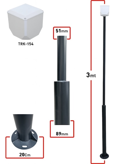 Trk-300-x+154 / 3 Mt 89x51x2mm Metal Direk + Trk-154 Küp İle Birlikte 7016 Düz Mat Antrasit Fırın Boyalı