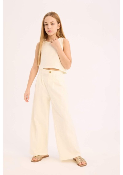 DeFacto Kız Çocuk 2'li Takım Kolsuz Bluz Geniş Bol Paça Pantolon D9487A825SMER235 Ekru DeFacto Kız Çocuk 2'li Takım Kolsuz Bluz Geniş Bol Paça Pantolon D9487A825SMER235 Ekru