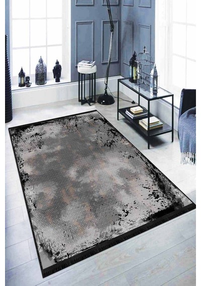 Antrasit Modern Kaymaz Taban Makinede Yıkanabilir Halı Ar303n11