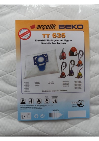 - Beko Uyumlu Bks 1280 Tt 635 Elektrikli Süpürge Sentetik Toz Torbası 5 Adet