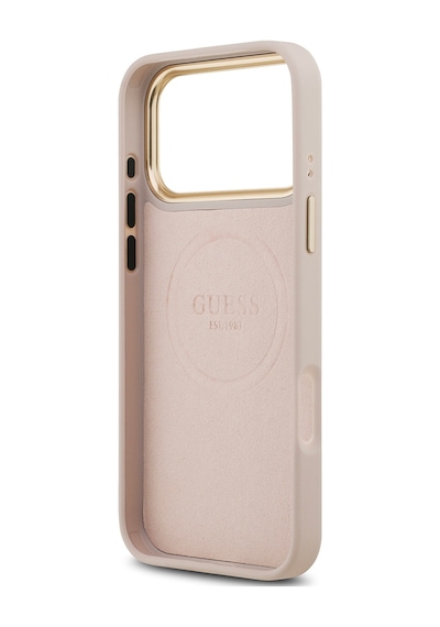 Apple Uyumlu iPhone 17 Pro Max Kılıf Guess Lisanslı M-safeli 4g Desenli Pu Metal Plaka Klasik Logolu Pembe Pembe