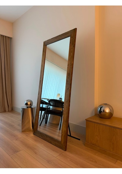 Doğal Ahşap Çerçeveli 180x80 Cm Ceviz Ayaklı Boy Aynası