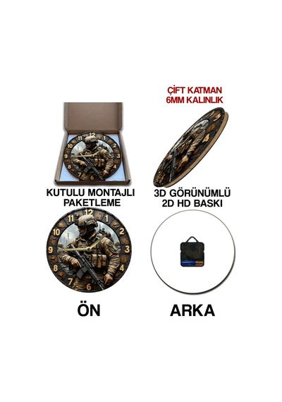 Sessiz Yuvarlak Ahşap Duvar Saati, Kuvars Hareketli 3d Görünümlü 2d Saat Sdw064 Renkli