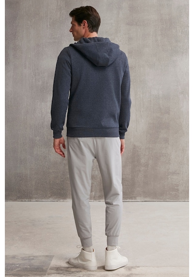 Grimelange Core Erkek Fermuarlı Yüksek Yaka Kapüşonlu Kordonlu Içi Polarlı Lacivert Sweatshirt
