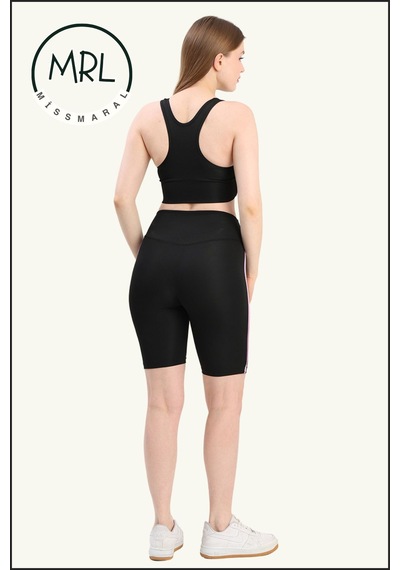 Missmaral Kadın Siyah Yüksek Bel Toparlayıcı Biker Şort Kısa Spor Tayt Likralı Dalgıç Biker Tights 1043 Siyah Lila
