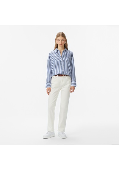 Nautica Kadın Mavi Oversize Çizgili Gömlek Çizgili 57w212t Mavi