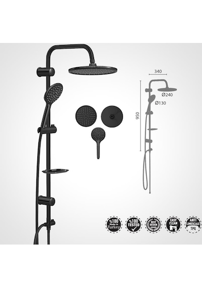 Sukar Siyah Tepe Duş Seti Rain Black E Jet Black Siyah