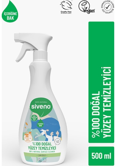 Siveno %100 Doğal Yüzey Temizleyici Bitkisel Leke Çıkarıcı Mermer Fayans Ahşap Yüzeyler 500 ML