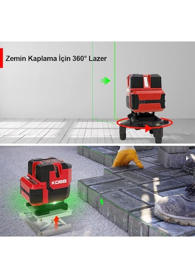 Kobb Kbl41gtp 30m 4x90⁰/1x360⁰ Otomatik Hizalamalı Li-ion Çift Akü Profesyonel Yeşil Çizgi Lazer Distomat + Tripod