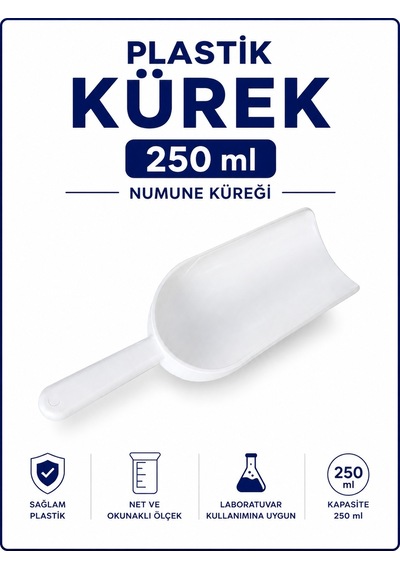 Plastik Kürek Beyaz - 250 ml - Dibi Düz - Numune Küreği