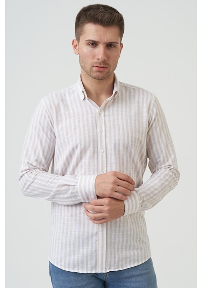White Stone Bathurst Regular Fit G2001 Pamuklu Keten Gömlek Bej-bej Bej