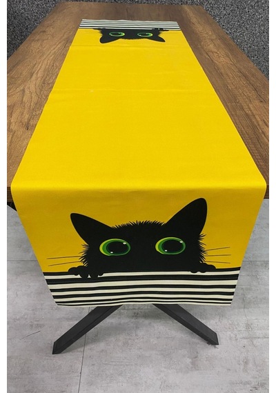 Siyah Kedi Desenli Runner 40x140 Cm Renkli