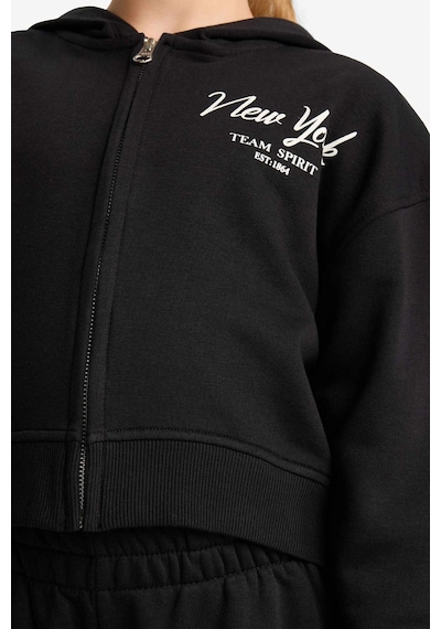 Defacto Kız Çocuk 2li Takım Baskılı Kapüşonlu Sweatshirt Eşofman Altı E6417a825aubk81 Siyah