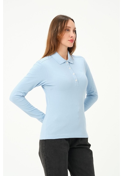 Msw Kadın Uzun Kollu Regular Fit Polo Yaka T-shirt Açık Mavi