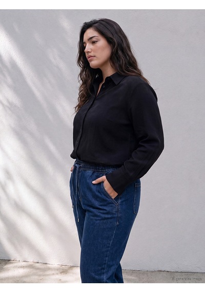 Lcwaıkıkı Petite Siyah Müslin Kadın Gömlek