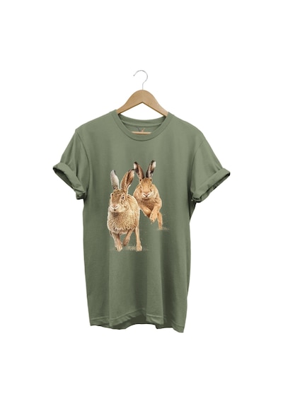 Avcılık Hunter Tavşan Avı Baskılı %100 Pamuk Regular Fit Haki T-shirt Haki