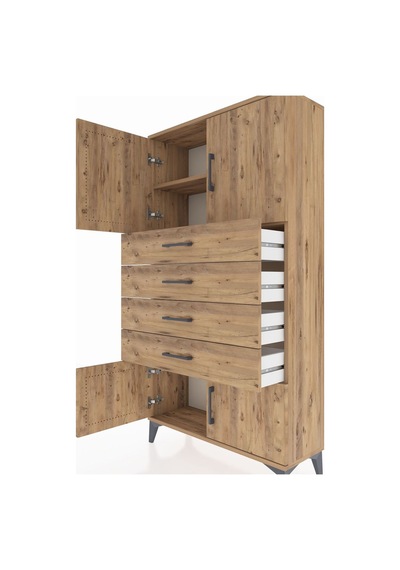 Arges Dolap 2 Raflı 4 Çekmeceli 4 Kapaklı 88x30x163 Çam-çam Çam