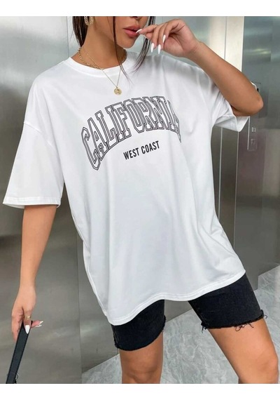 Noıssey Beyaz California Baskılı Oversize Unisex