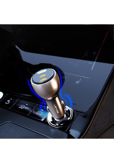 Lenyes Ca66 Hızlı Şarj Özellikli Dual Type-c + Type-c + Usb-a Portlu Pd Araç Şarj Aleti 95w Gold Gold