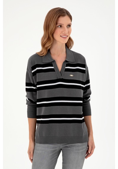 U.S. Polo Assn. Kadın Antrasit Polo Yaka Kazak 50297089-VR006