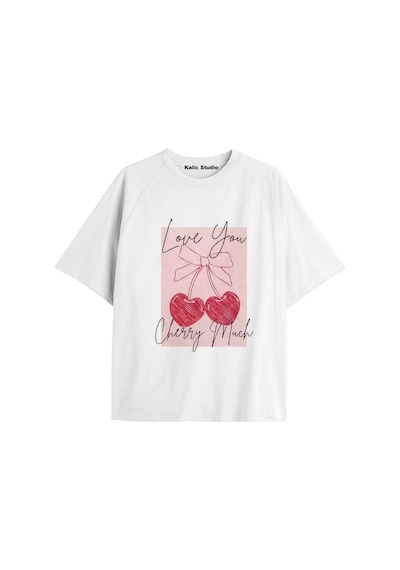 Kalic Studio Y2k Vintage Cherry Baskılı Siyah T-shirt Kod 41 Beyaz-41