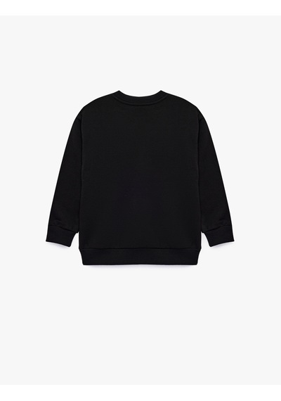 Koton Oyun Temalı Baskılı Uzun Kollu Bisiklet Yaka Şardonlu Sweatshirt Siyah 7wkb10458tk