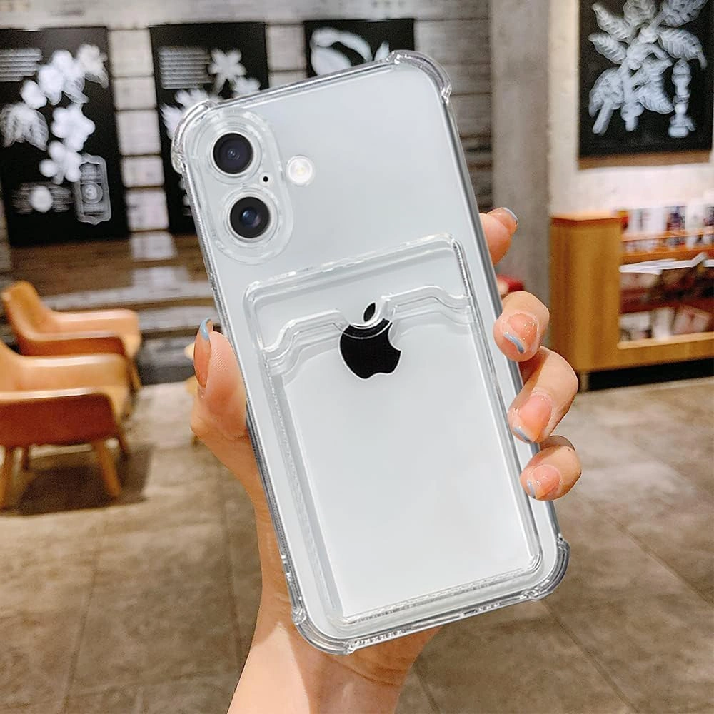 Apple Uyumlu iPhone 17 Kılıf Kartlık Bölmeli Arkası Şeffaf Soft Dayanıklı Kılıf Kapak Şeffaf