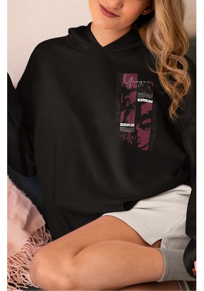 Sevbano Eren Yeager Zeke Yeager Attack On Titan Anime Sırt Baskılı Unisex Siyah