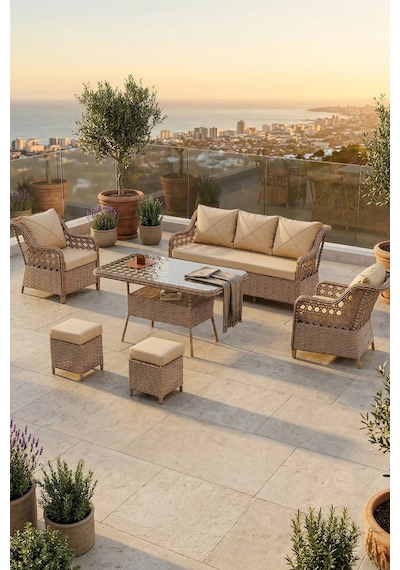Canisa Anemon Serisi 3+1+1+2 Puf Cappucino Rattan Cappucino Minder Bahçe Balkon Oturma Koltuk Takımı Canisa Anemon Serisi 3+1+1+2 Puf Cappucino Rattan Cappucino Minder Bahçe Balkon Oturma Koltuk Takımı