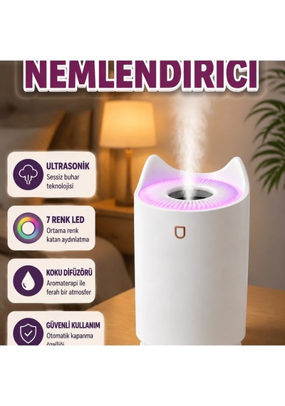 Ultrasonik Oda Nemlendirici 7 Renk Led Işıklı Aroma Difüzör
