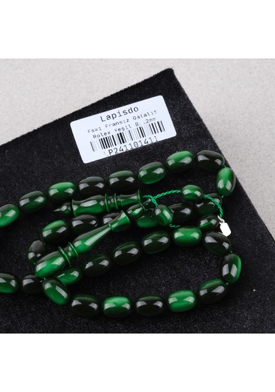 Galalit 1940 Döküm Eski Fransız Vidali Hitame Yumurta Kesim 8x12mm Tesbih - Rolex Yeşil