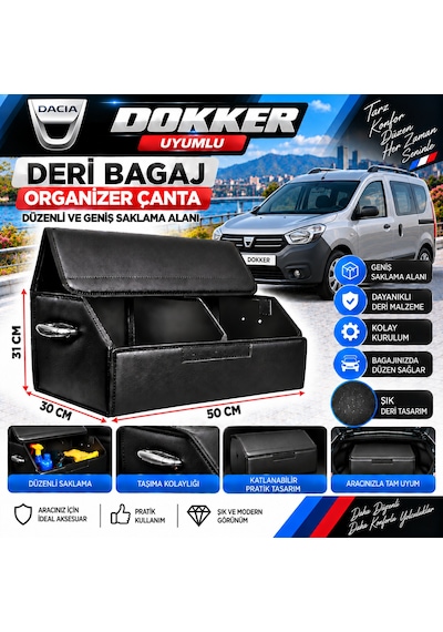 Dacia Dokker Uyumlu Oto Bagaj Organizeri Deri Bagaj Kutu Çanta 1