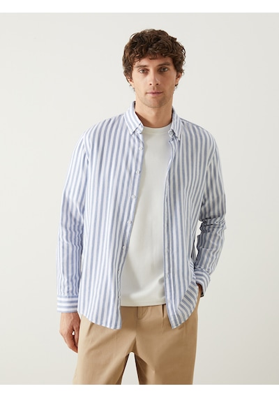 Lcw Vision Mavi Regular Fit Uzun Kollu Çizgili Poplin Erkek Gömlek