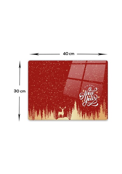 Decorita Cam Kesme Tahtası|Happy NewYearKırmızıSilüet|30cm x 40cm