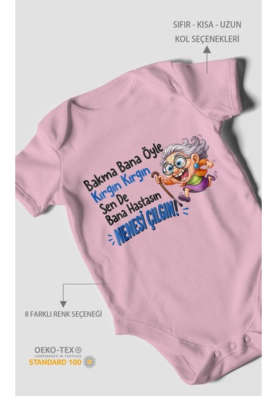 Morivokids Bakma Bana Öyle Yazılı Kısa Kollu Bebek Body %100 Pamuk Koyu Pembe