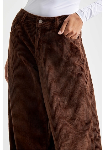 Itsbasic Kadın Taba Renk Hera Kalın Fitilli Kadife Kumaş Palazzo Fit Pantolon