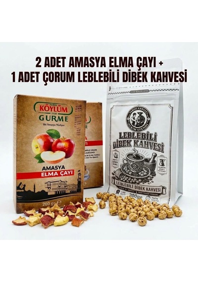 Köylüm Gurme Doğal Amasya Elma Çayı 200 Gr 2 Adet + Hekim Efendi Leblebili Dibek Kahvesi 200 Gr