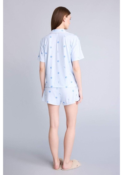 Defacto Regular Fıt Kısa Kollu 2li Softshell Pijama Takım H5459ax26smbe745 Mavi-be745