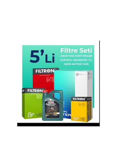 Filtron Citroen C4 1.6 Dizel Filtre Bakım Seti Castrol Motor Yağlı (2004-2011) 5 Li