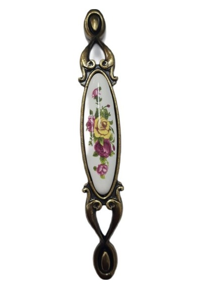 Miray 96 Mm Metal Antik Sarı Porselen Desenli / 5 Adet Antik