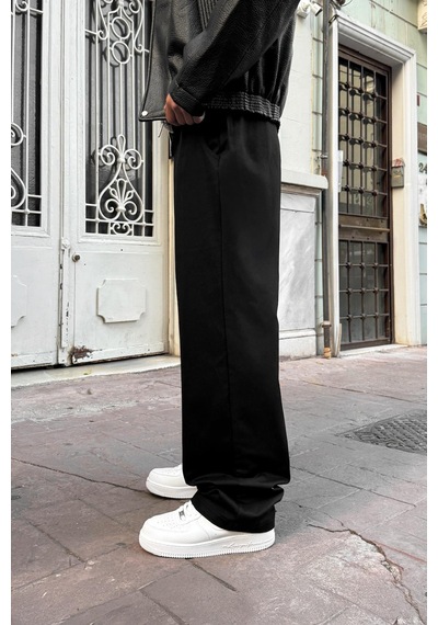 Flaw Bel Lastikli Baggy Gabardin Pantolon Siyah Siyah