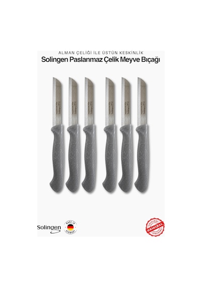 Solingen Profesyonel Gri Meyve Bıçağı Ultra Keskin Paslanmaz Çelik Mutfak Bıçağı 6'lı Set Gri