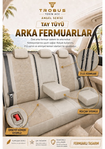 Seat Leon 2005 Ve Sonrası Uyumlu Angel Serisi Tay Tüyü Koltuk Kılıfı Bej