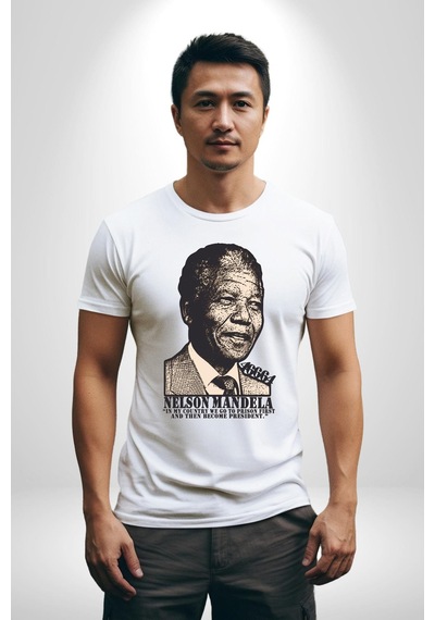 Nelson Mandela Unisex Unisex Beyaz Organik Baskılı T-shirt Penye Yüksek Kalite Beyaz