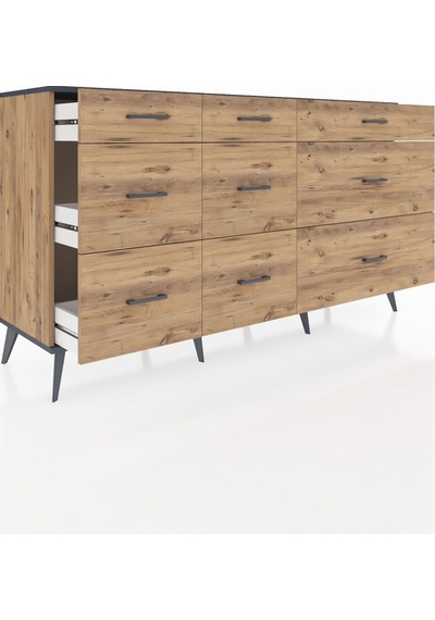 Hyperion Konsol 9 Çekmeceli 176x44x99 Çam-antrasit/çam Atlas Çam/antrasıt - Atlas Çam